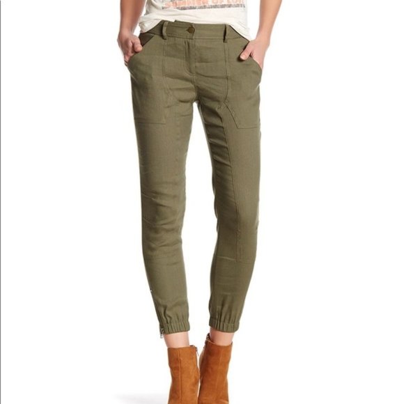 Veronica Beard Pants - Veronica Beard Green Caladium Linen Zip Pants 2